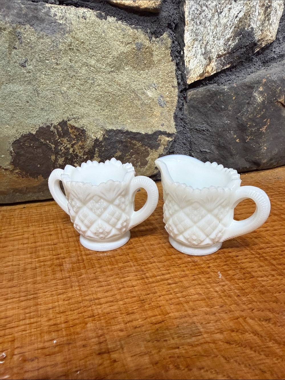 Classic White Milk Glass Creamer and Sugar Bowl Set